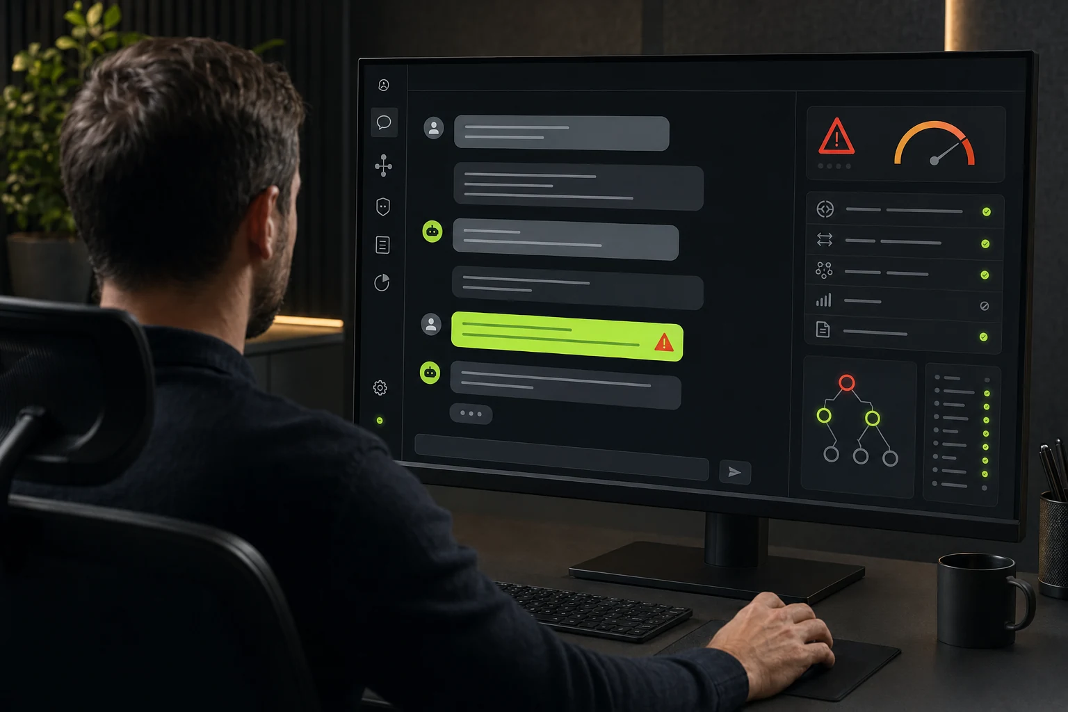 Auditeur testant la sécurité d’un chatbot et analysant les alertes détectées